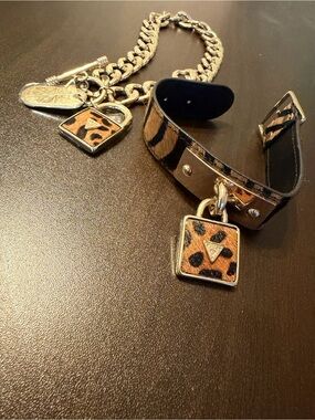 GUESS Animal Print Charm Bracelet Set Silver Tone Y2K